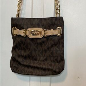 Michael Kors Dark Brown Crossbody Bag with Gold Accents